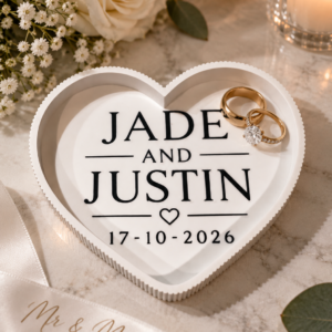 Personalised Wedding Heart Keepsake Tray – Custom Names & Date