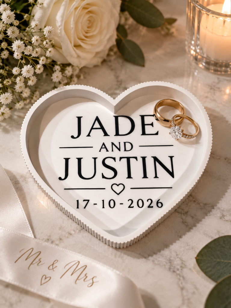 Personalised Wedding Heart Keepsake Tray – Custom Names & Date